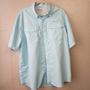 Men’s Fishing Shirt XXL Blue Short Sleeve Button Up Vented Outdoor Shirt N469